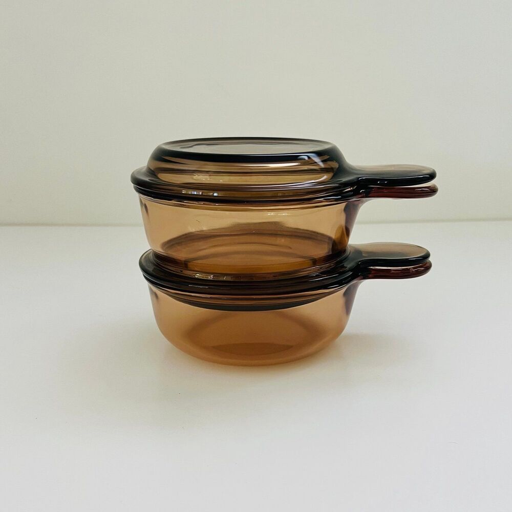 CORNING VISION Amber Glass Grab-It Bowl With Lid, Set of 2